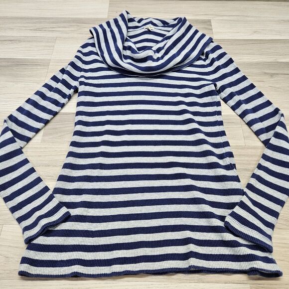 Chip And Pepper Anthropologie Womens Blue Gray Stripe Waffle Cowl Neck... - Picture 3 of 9